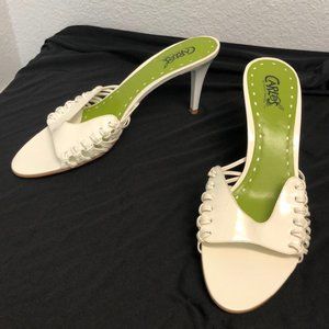 Carlos Santana Favour white patent leather heels